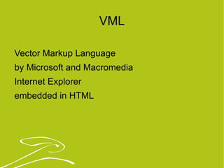VML Vector Markup Language by Microsoft and Macromedia Internet Explorer embedded in HTML  