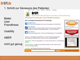 DrKPI.de
1. Schritt zur Genesung des Patienten
Better
User
Friendliness
Usability
ABER
nicht gut genug
 