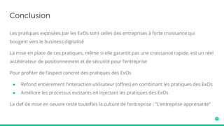 Autonomie
Les décisions sont prises par ceux qui sont au contact de l’information et qui sont compétents
Différents schéma d’organisation mettent ce principe en application : Holacratie, Sociocratie…
Les décisions sont plus rapides, plus sûres. Mais l’autonomie sans la compétence mène au
chaos
Nota (hors ouvrage) : Les modèles “extrêmes” sont toutefois remaniés pour faire face à des dérives non gouvernées
(Exemple : GitHub)
Exemples
● GitHub, Zappos (avec retour arrière)
 