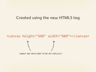 Created using the new HTML5 tag



<canvas height=”600” width=”800”></canvas>



      Height  and  width  need  to  be  s...