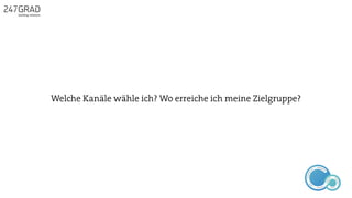 Welche Kanäle wähle ich? Wo erreiche ich meine Zielgruppe?
ANALYSE
GNIROTIN
OMNO
ITKARETNI
NOITAKILBUP
EBA
G
IERF
CONTENT-ERSTEL
LUNG
IDEENSAMMLUN
G
 