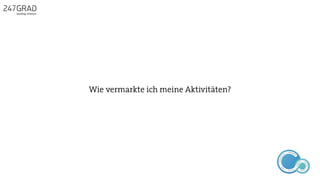 Wie vermarkte ich meine Aktivitäten?
ANALYSE
GNIROTIN
OMNO
ITKARETNI
NOITAKILBUP
EBA
G
IERF
CONTENT-ERSTEL
LUNG
IDEENSAMMLUN
G
 
