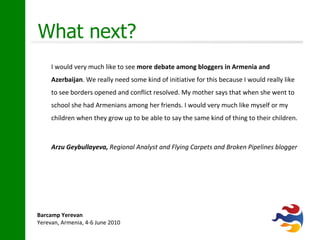 Catalyst for change Increased use of Facebook, Twitter, and blogs such as  Flying Carpets and Broken Pipelines  (http://www.flyingcarpetsandbrokenpipelines.blogspot.com) 
