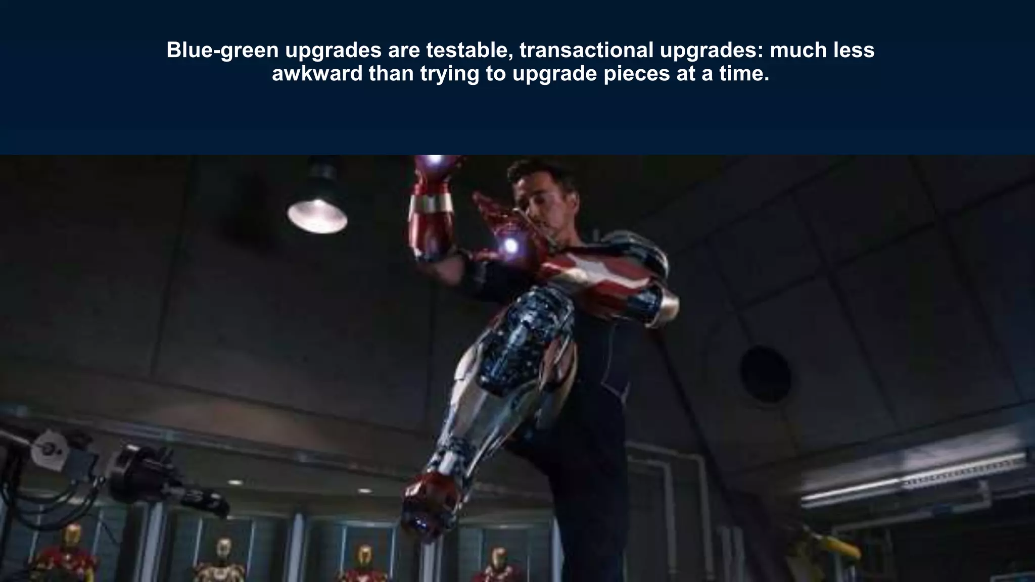 CONFIDENTIAL 25
Blue-green upgrades are testable, transactional upgrades: much less
awkward than trying to upgrade pieces at a time.
 