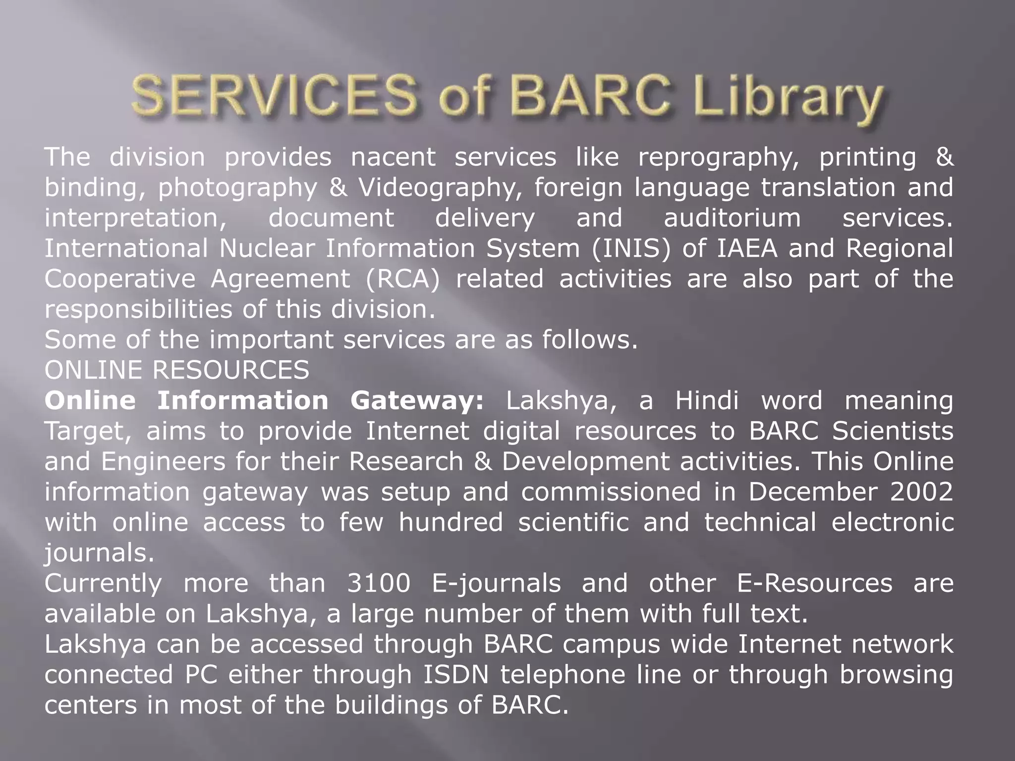 Barc (bhabha atomic research center) | PPTX