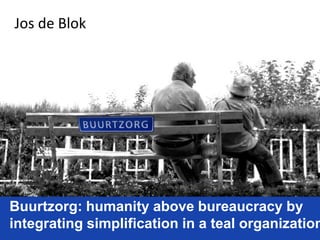 Jos de Blok
Buurtzorg: humanity above bureaucracy by
integrating simplification in a teal organization
 