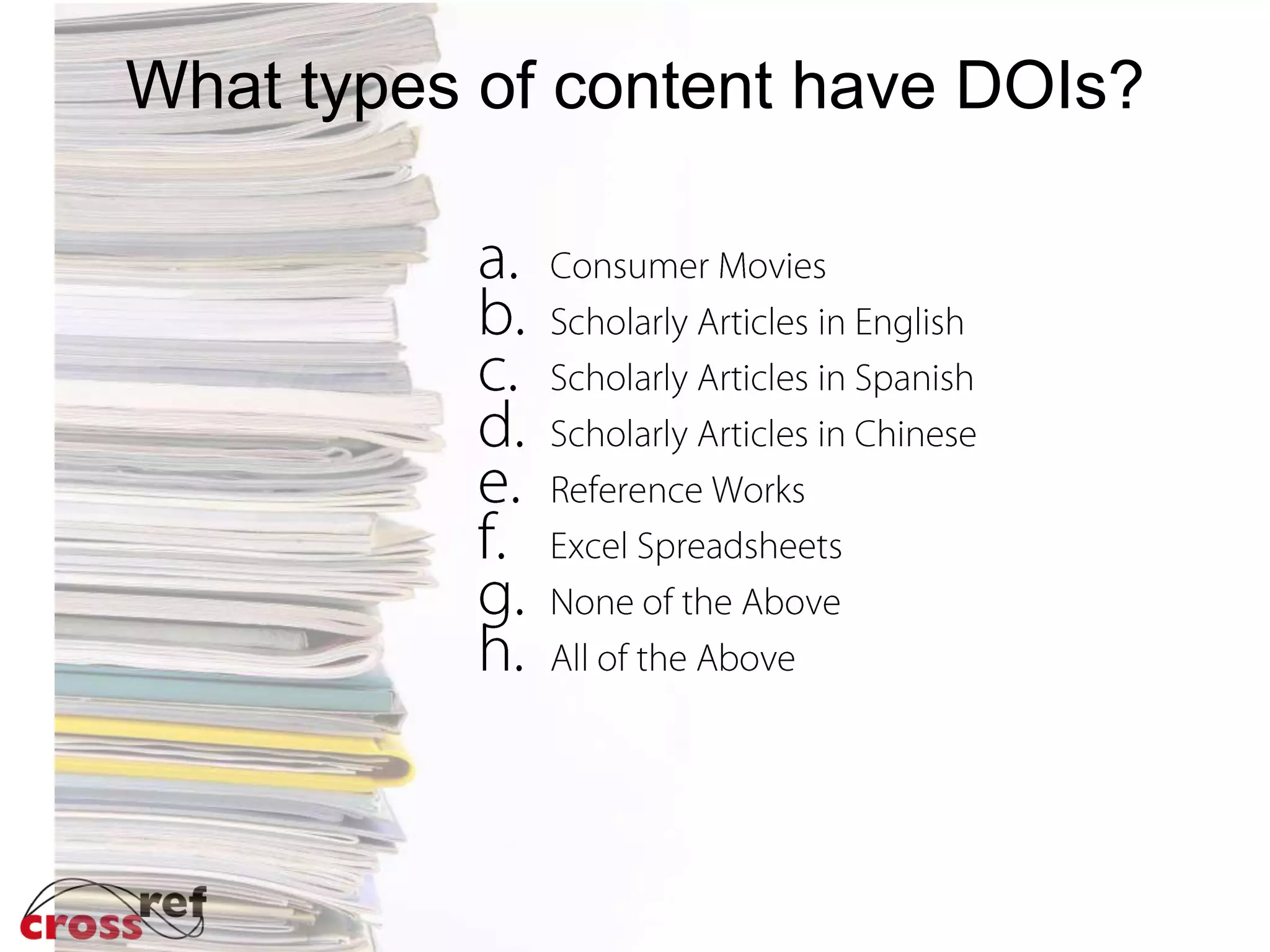 What types of content have DOIs?
g.
 