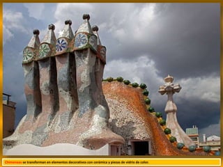 Chimeneas se transforman en elementos decorativos con cerámica y piezas de vidrio de color.
 
