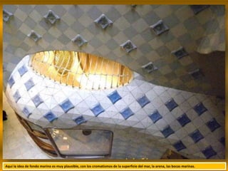 Aquí la idea de fondo marino es muy plausible, con los cromatismos de la superficie del mar, la arena, las bocas marinas.
 