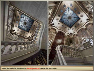 Techo del hueco de escalera con claraboya central de cristales de colores
 