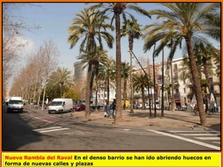 Nueva Rambla del Raval En el denso barrio se han ido abriendo huecos en
forma de nuevas calles y plazas
 