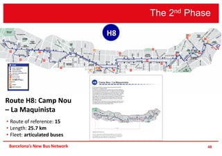 The 2nd Phase
48Barcelona’s New Bus Network
H8
Route H8: Camp Nou
– La Maquinista
• Route of reference: 15
• Length: 25.7 km
• Fleet: articulated buses
 