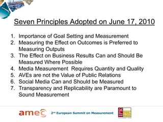 Seven Principles Adopted on June 17, 2010
1. Importance of Goal Setting and Measurement
2. Measuring the Effect on Outcome...