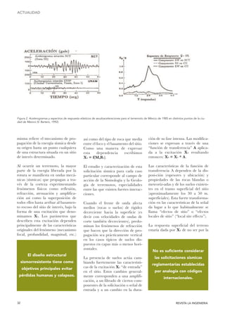 32 REVISTA LA INGENIERIA
ACTUALIDAD
misma refiere el mecanismo de pro-
pagación de la energía sísmica desde
su origen hast...