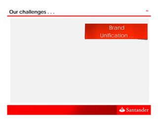 Our challenges . . .                             11




                                  Brand
        Integration ...
                              Unification ...


  Increase of our active    Client loyalty and
    costumers base ...        satisfaction ...



  Network expansion ...
            p              Unleash Business
                            segmente ...
                                    t
 