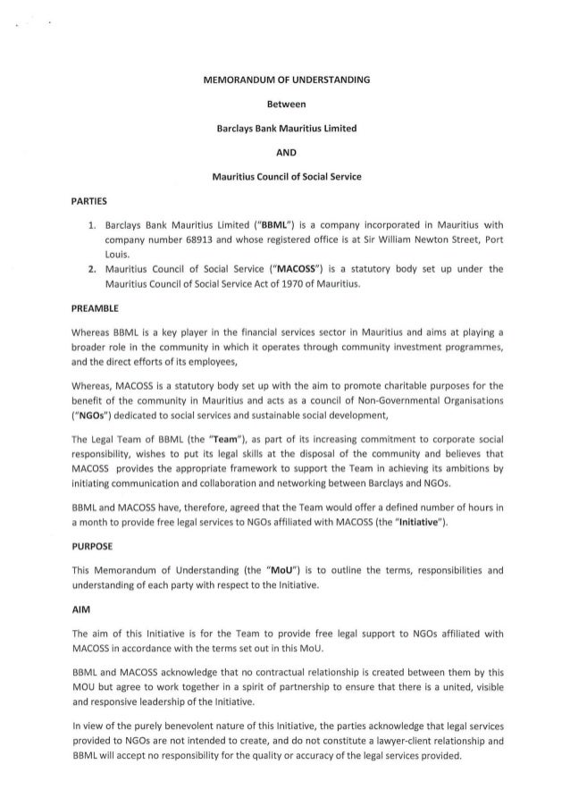 mou between barclays and macoss