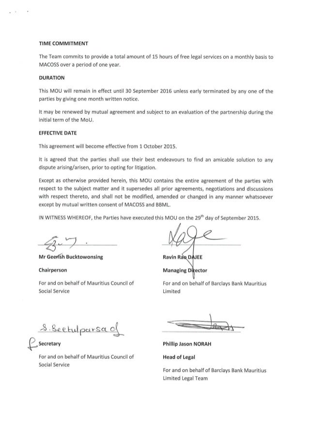 mou between barclays and macoss