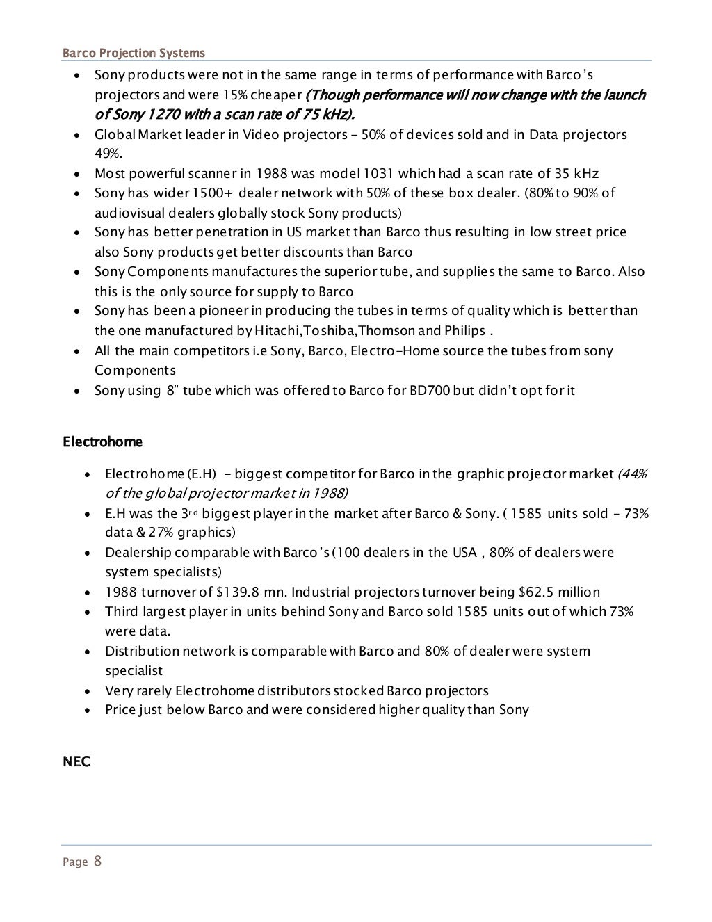 What should barco do now with respect to its product development plans? picture