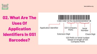 02. What Are The
Uses Of
Application
Identifiers In GS1
Barcodes?
barcodelive.org
 