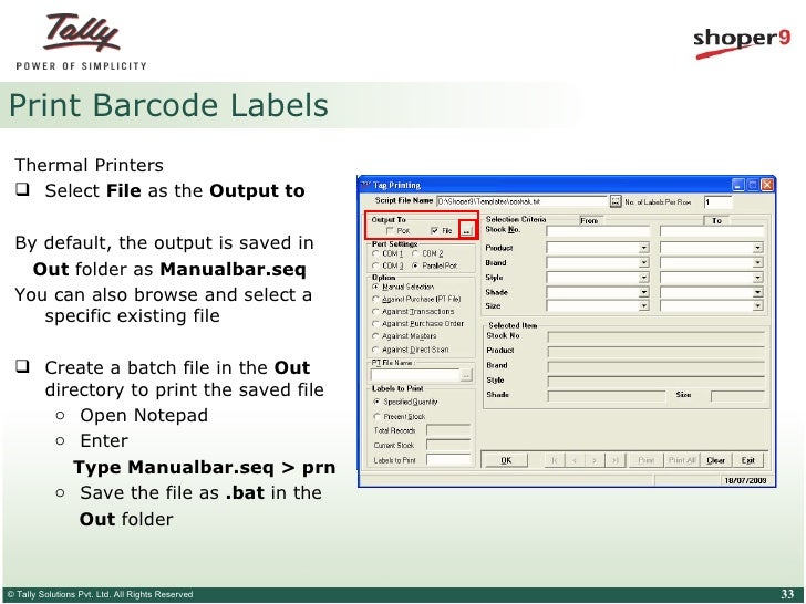 Barcode in shoper 9 Oracle to Tally Tally TDL International Solutions Provider
