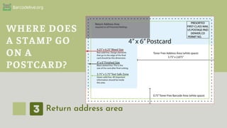Barcodelive.org
Return address area
WHERE DOES
A STAMP GO
ON A
POSTCARD?
 