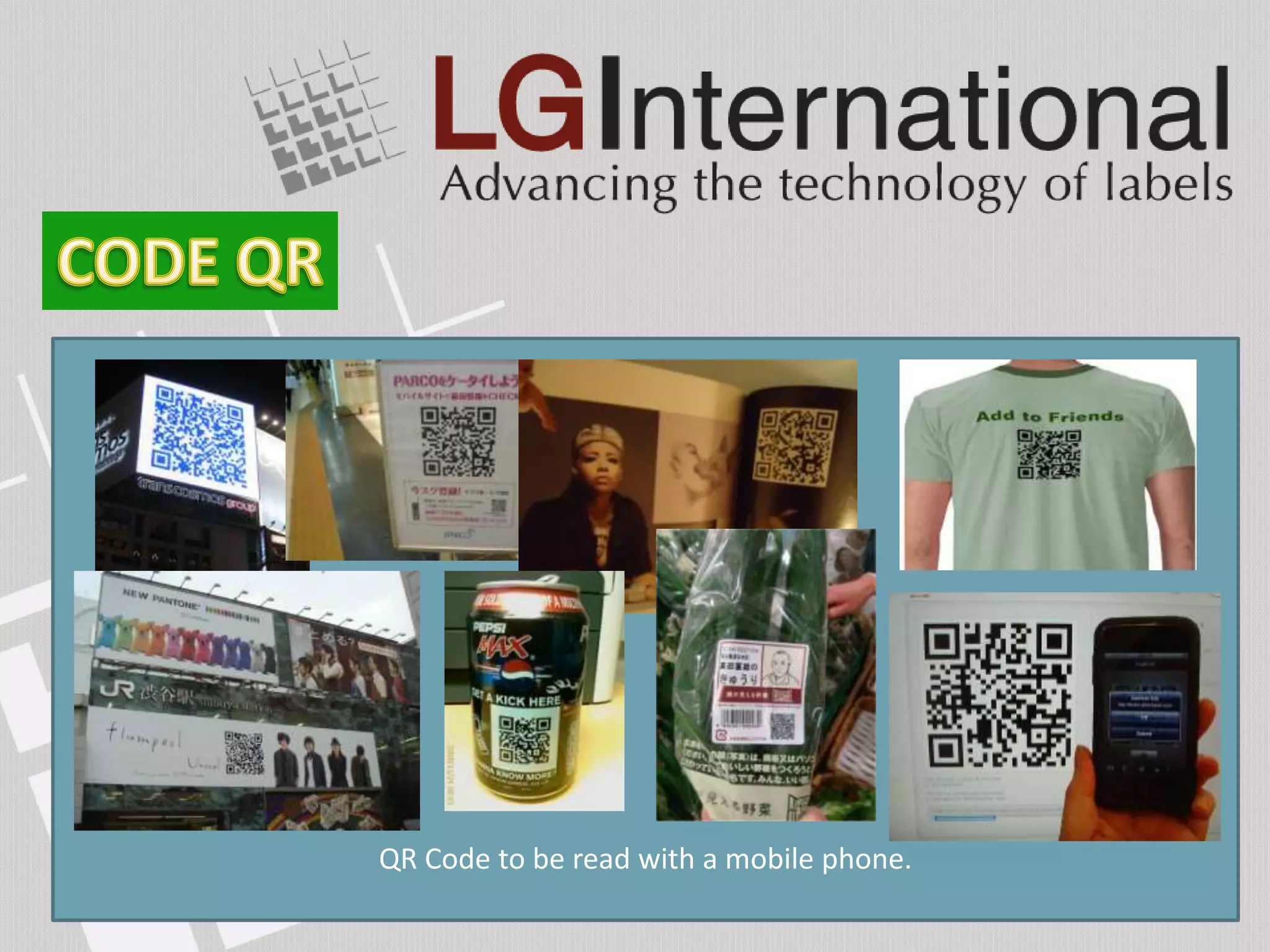 QR is the short form for Quick Response.
Can encode numeric only, alphanumeric, binary, kanji/kana.
 used in a much broader context, aimed at mobile phone users
 (known as mobile tagging).
The usage?




               QR Code to be read with a mobile phone.
 