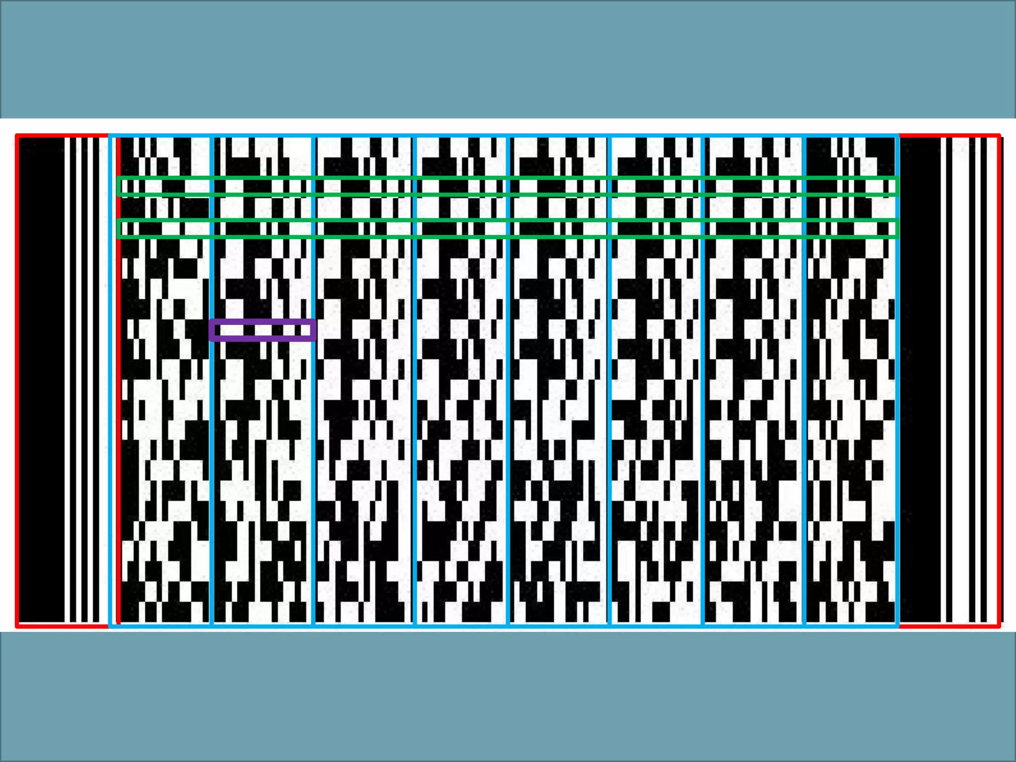 Store up to about 1,800 printable ASCII characters
    or 1,100 binary characters per symbol.
   Has three different encoding schemes that repeat every
    three rows.
   Enables the symbol to sustain considerable damage and
   still be readable.
PDF stands for Portable Data File.
 A unique start and stop pattern which identifies the format as PDF417.
 All rows have the same number of codewords.
 Every codeword contains four bars and four spaces.
 The total width of a codeword is 17 times the width of the narrowest allowed
vertical bar
 