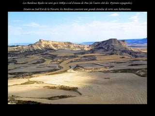 Les Bardenas Reales ne sont qu'à 160km à vol d'oiseau de Pau (de l’autre côté des Pyrénées espagnoles).

    Situées au Sud-Est de la Navarre, les Bardenas couvrent une grande étendue de terre sans habitations




.
 