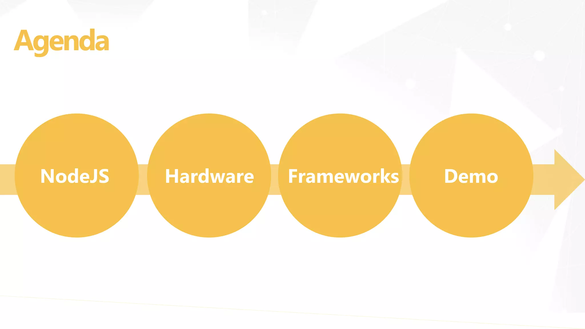Agenda
NodeJS FrameworksHardware Frameworks FrameworksDemo
 