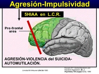 AGRESIÓN-VIOLENCIA del SUICIDA- AUTOMUTILACIÓN. 5HIAA  en  L.C.R. Coccaro E F: Central Serotonin and Impulsive Aggression....