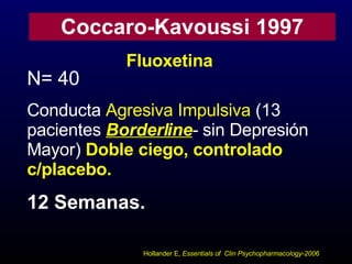 N= 40 Conducta  Agresiva Impulsiva  (13 pacientes  Borderline -  sin Depresión Mayor)  Doble ciego, controlado c/placebo. ...