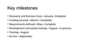 Anticipated benefits
? Increased sales
? Operational efficiencies
? Customer retention
 