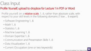 Deriving Knowledge from Data at Scale
relative scale
Profile Yourself, upload to dropbox for Lecture 1 in PDF or Word
 