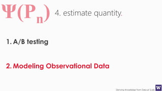 Deriving Knowledge from Data at Scale
4. estimate quantity.
1. A/B testing
2. Modeling Observational Data
 