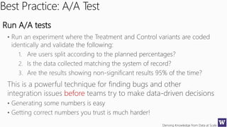Deriving Knowledge from Data at Scale
Best Practice: A/A Test
Run A/A tests
before
 