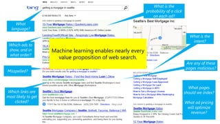 Machine learning enables nearly every
value proposition of web search.
 