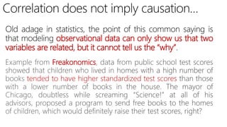 observational data can only show us that two
variables are related, but it cannot tell us the “why”
Freakonomics
tended to have higher standardized test scores
 