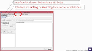 Deriving Knowledge from Data at Scale
Interface for classes that evaluate attributes…
Interface for ranking or searching for a subset of attributes…
 