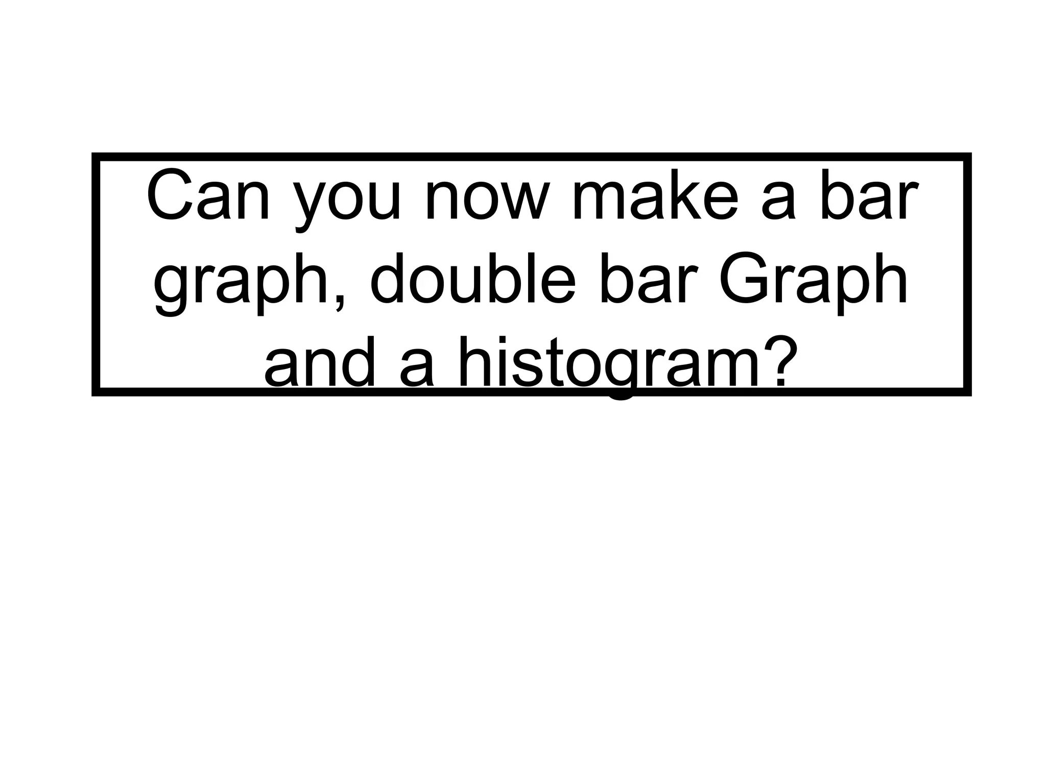 Can you now make a bar 
graph, double bar Graph 
and a histogram? 
 