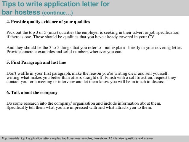 bar hostess application letter hostess cover letter