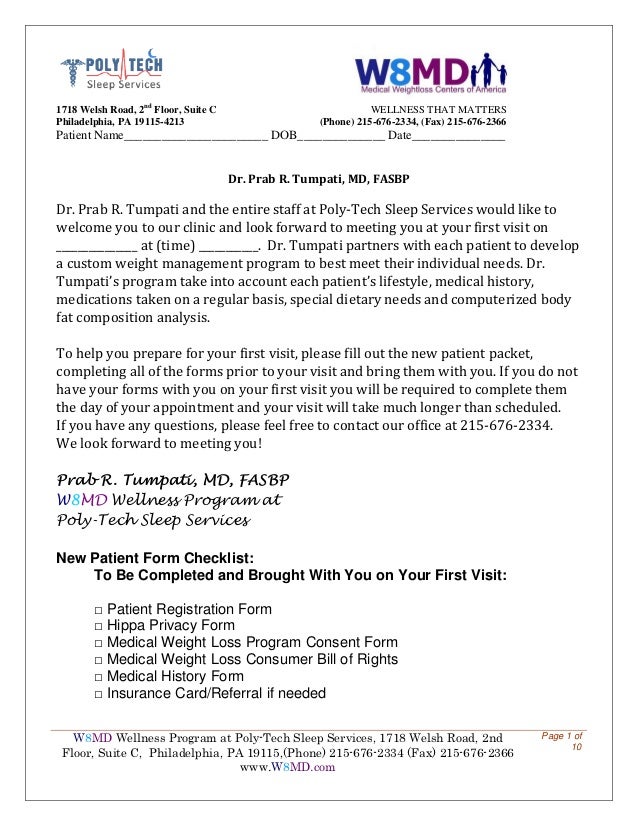 bariatric weight loss forms for poly tech sleep and w8md weight los