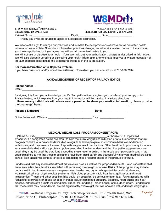bariatric weight loss forms for poly tech sleep and w8md weight los