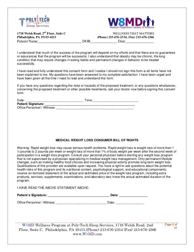 bariatric weight loss forms for poly tech sleep and w8md weight los
