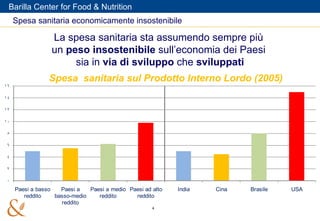 Spesa sanitaria economicamente insostenibile  La spesa sanitaria sta assumendo sempre più  un  peso   insostenibile  sull’economia dei Paesi  sia in  via di sviluppo  che  sviluppati Spesa  sanitaria sul Prodotto Interno Lordo (2005) 