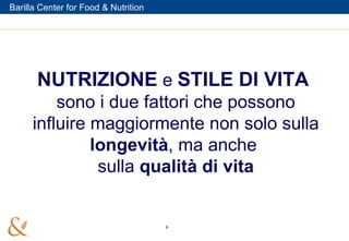 NUTRIZIONE  e  STILE DI VITA  sono i due fattori che possono influire maggiormente non solo sulla  longevità , ma anche  sulla  qualità di vita 