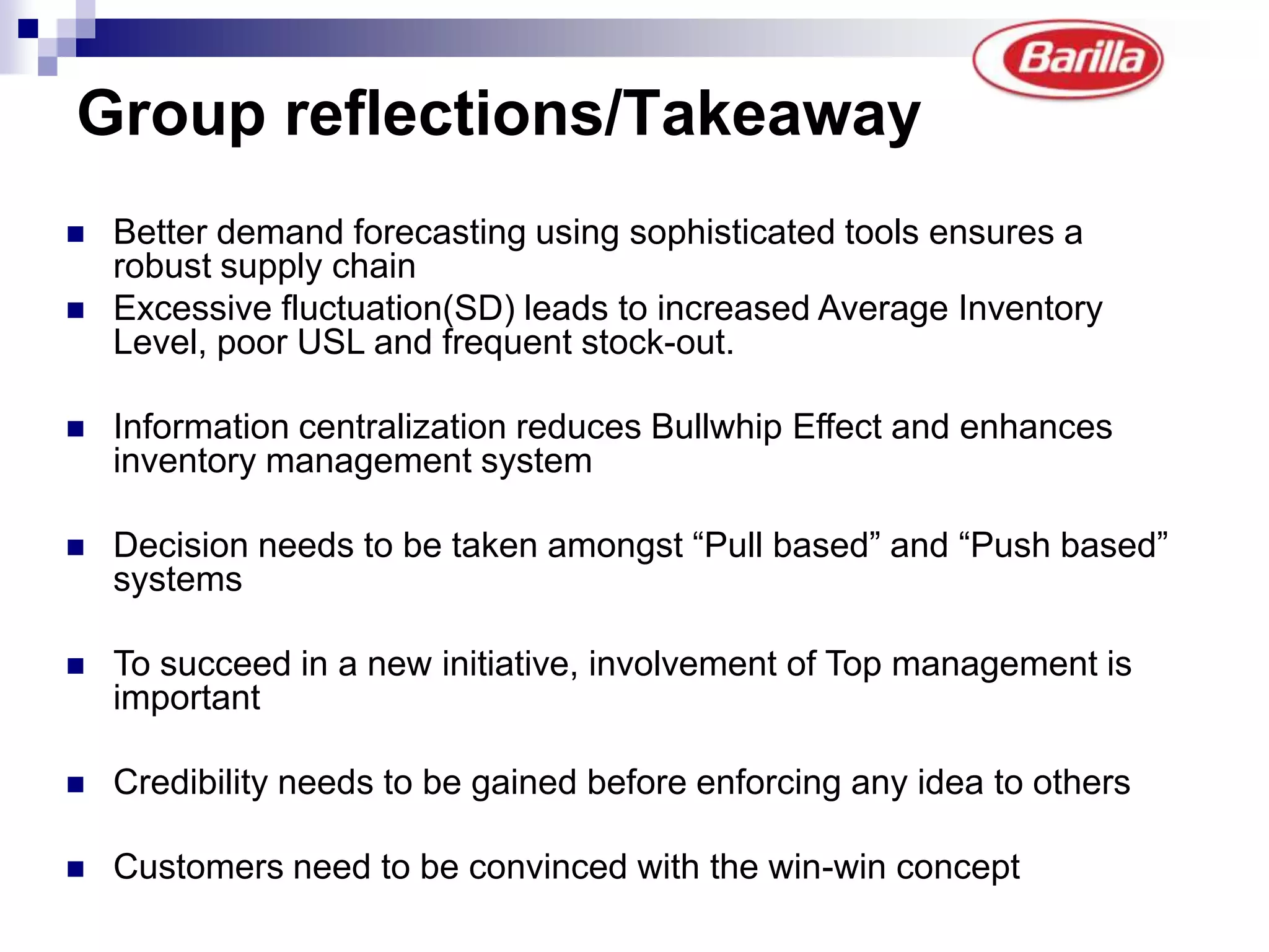 Bullwhip EffectCauses of Bullwhip EffectInaccuracies in Demand ForecastingLong Lead TimesPrice fluctuation due to Promotional activitiesOrder batchingTo reduce ordering CostTo take advantage of Transportation economics such as full truck loadSales incentiveForward buying due to promotional activities to get benefit from lower price