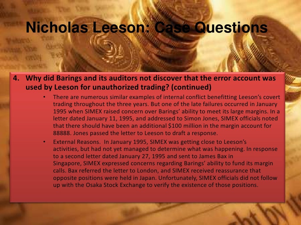 Case study of Baring bank & Nick Leeson