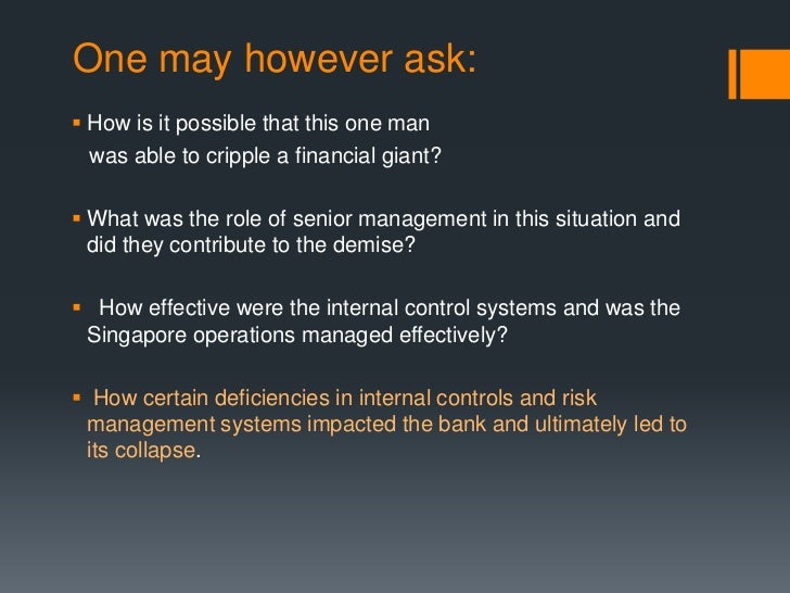 Barings bank a failure in risk management