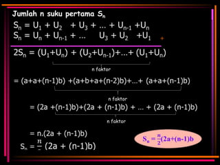 Jumlah n suku pertama Sn

n faktor

n faktor

n faktor

 