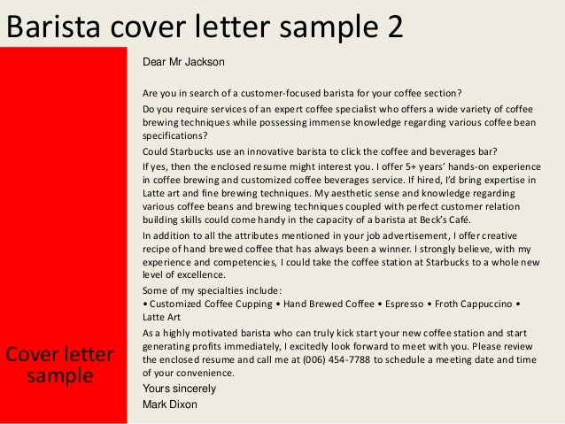 Sample cover letter barista position